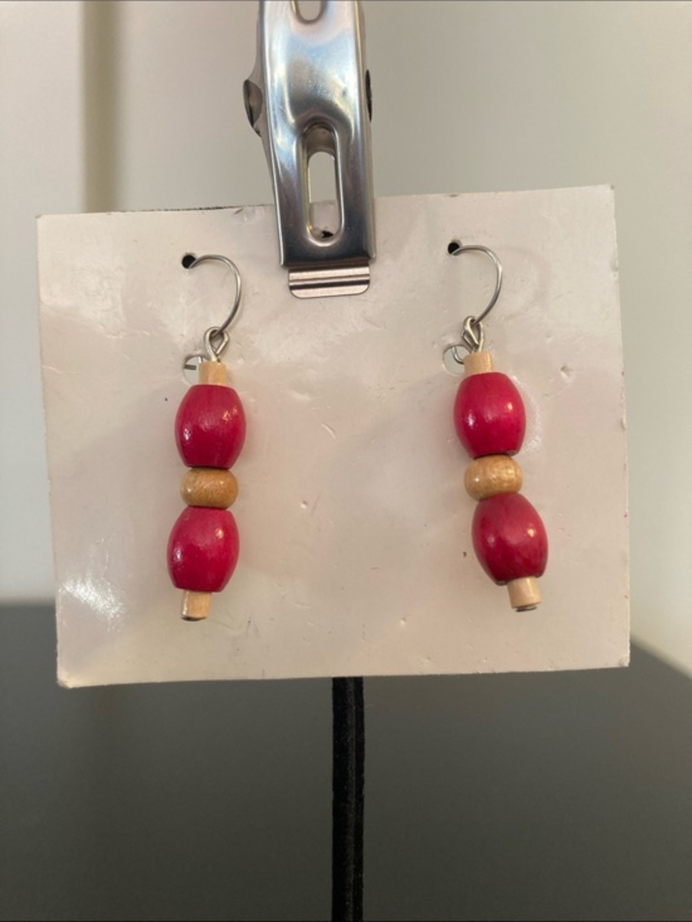 Handcrafted Red and Natural Wood Bead Drop Earrings - Women's Jewelry